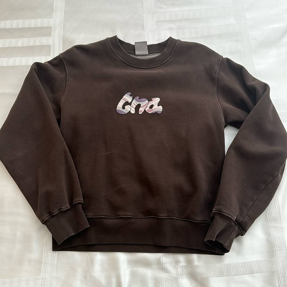 Aritzia Mocha Brown Swearer (Colorful Writing)